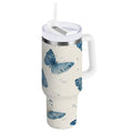 30 oz Insulated Stainless Steel Tumbler Double Wall Stainless Steel Tumbler with 2-Way Drinking Blue Watercolor Butterflies - Pick 444