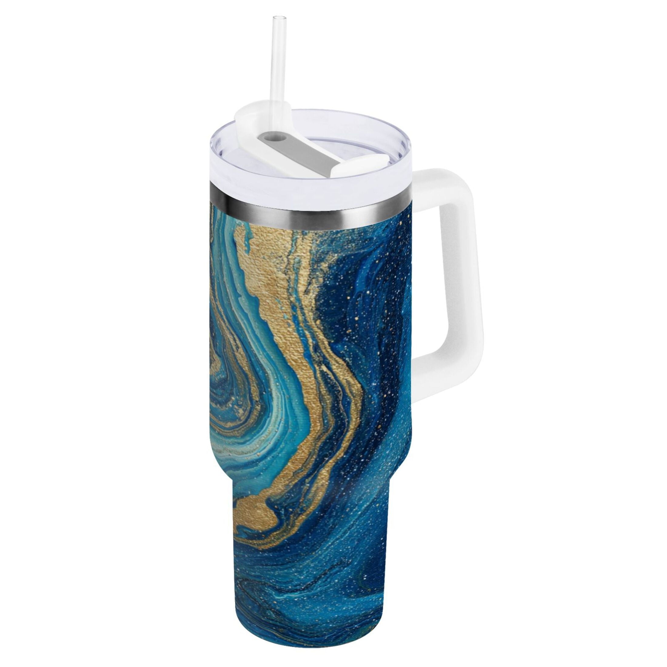 30 oz Insulated Stainless Steel Tumbler Double Wall Stainless Steel Tumbler with 2-Way Drinking Blue and Gold Ocean - Pick 357