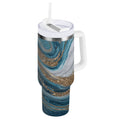 30 oz Insulated Stainless Steel Tumbler Double Wall Stainless Steel Tumbler with 2-Way Drinking Blue and Gold Swirling - Pick 496