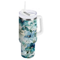 30 oz Insulated Stainless Steel Tumbler Double Wall Stainless Steel Tumbler with 2-Way Drinking Blue and Green Flowers - Pick 226
