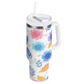 30 oz Insulated Stainless Steel Tumbler Double Wall Stainless Steel Tumbler with 2-Way Drinking Blue and Purple Flowers - Pick 625
