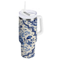 30 oz Insulated Stainless Steel Tumbler Double Wall Stainless Steel Tumbler with 2-Way Drinking Blue and White Porcelain-style - Pick 882