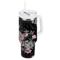 30 oz Insulated Stainless Steel Tumbler Double Wall Stainless Steel Tumbler with 2-Way Drinking Butterfly by Moon and Flowers - Pick 931