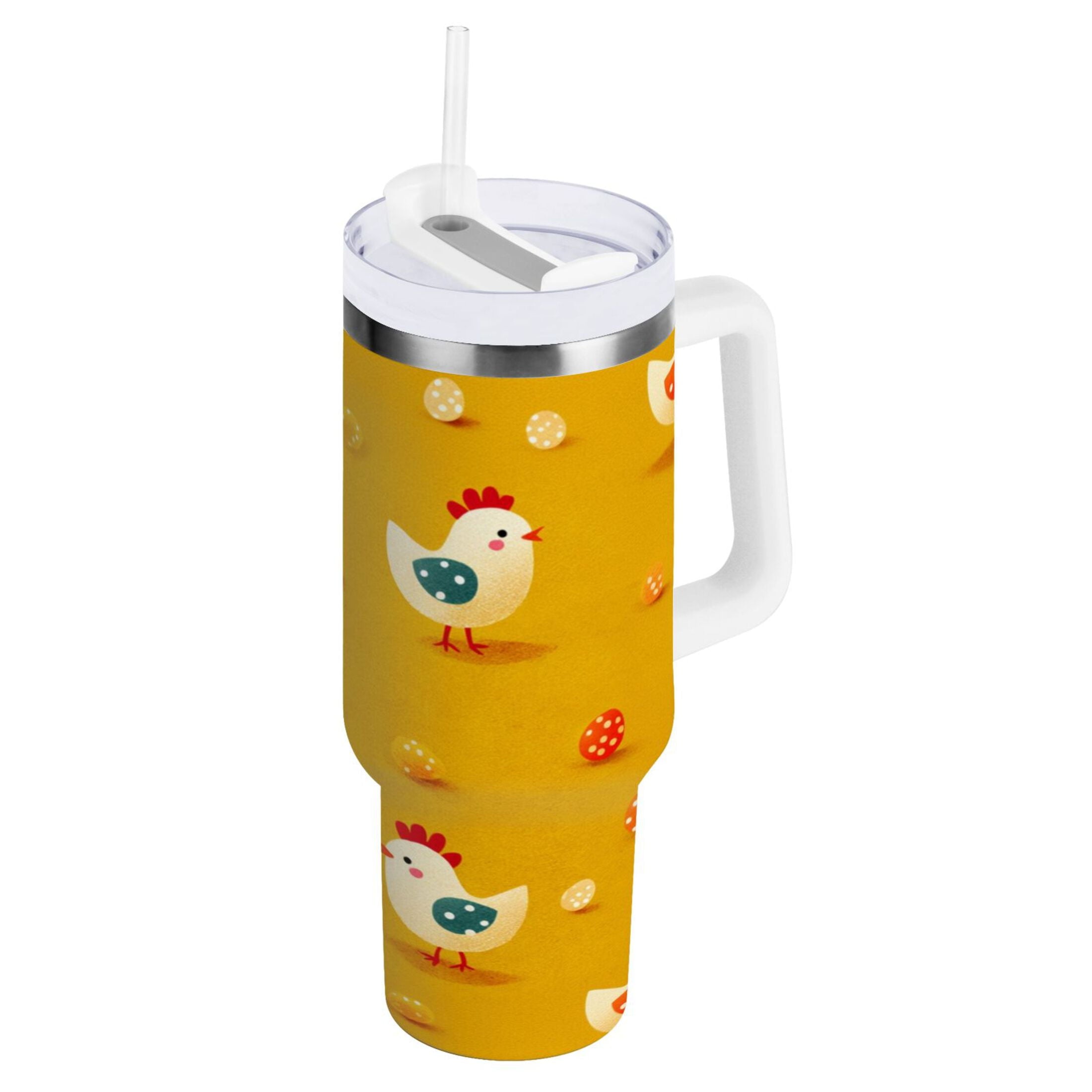 30 oz Insulated Stainless Steel Tumbler Double Wall Stainless Steel Tumbler with 2-Way Drinking Cartoon Chickens Pattern - Pick 450