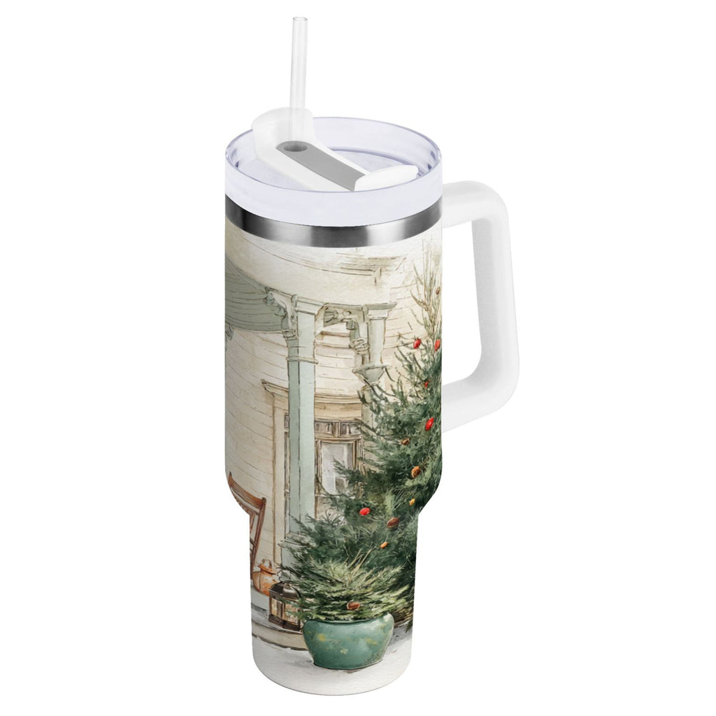30 oz Insulated Stainless Steel Tumbler Double Wall Stainless Steel Tumbler with 2-Way Drinking Charming Christmas Doorway - Pick 484