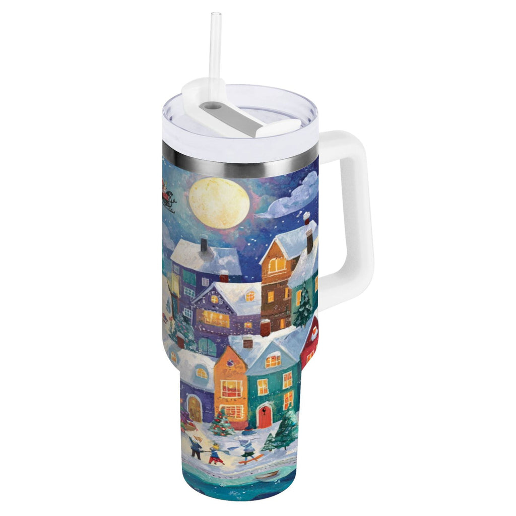 30 oz Insulated Stainless Steel Tumbler Double Wall Stainless Steel Tumbler with 2-Way Drinking Charming Christmas Scene - Pick 932