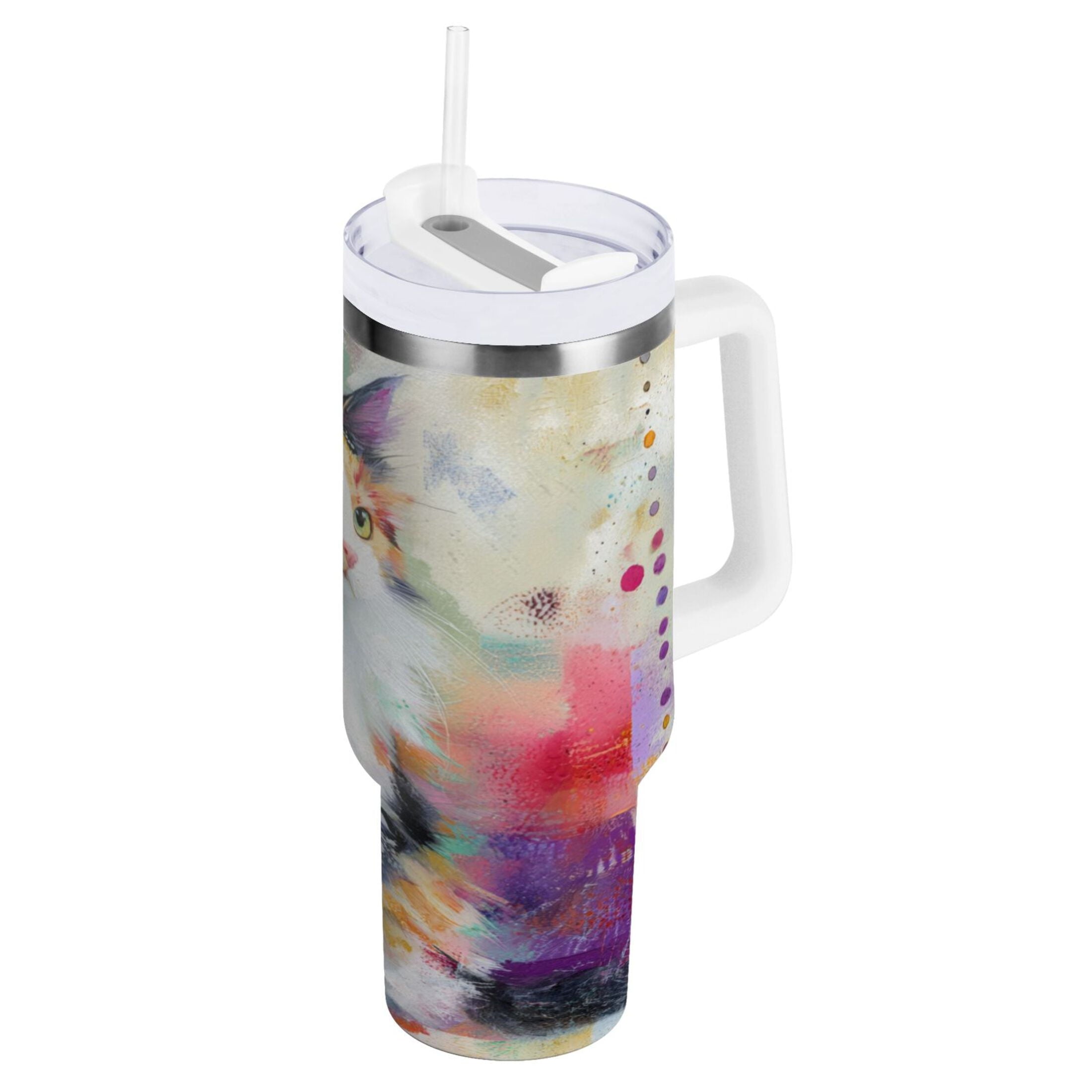 30 oz Insulated Stainless Steel Tumbler Double Wall Stainless Steel Tumbler with 2-Way Drinking Charming Hairy Cat - Pick 953