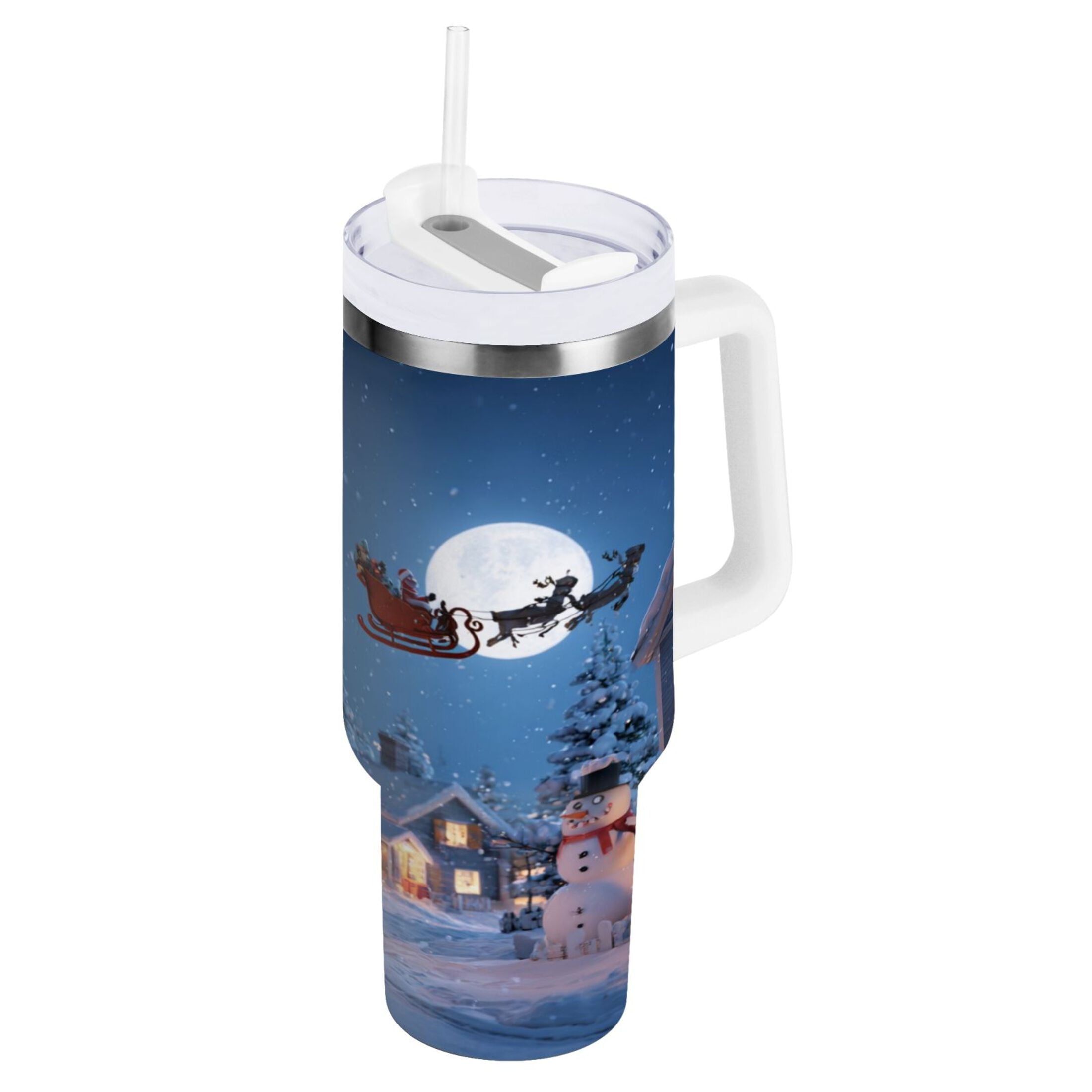 30 oz Insulated Stainless Steel Tumbler Double Wall Stainless Steel Tumbler with 2-Way Drinking Christmas Night Scene - Pick 155