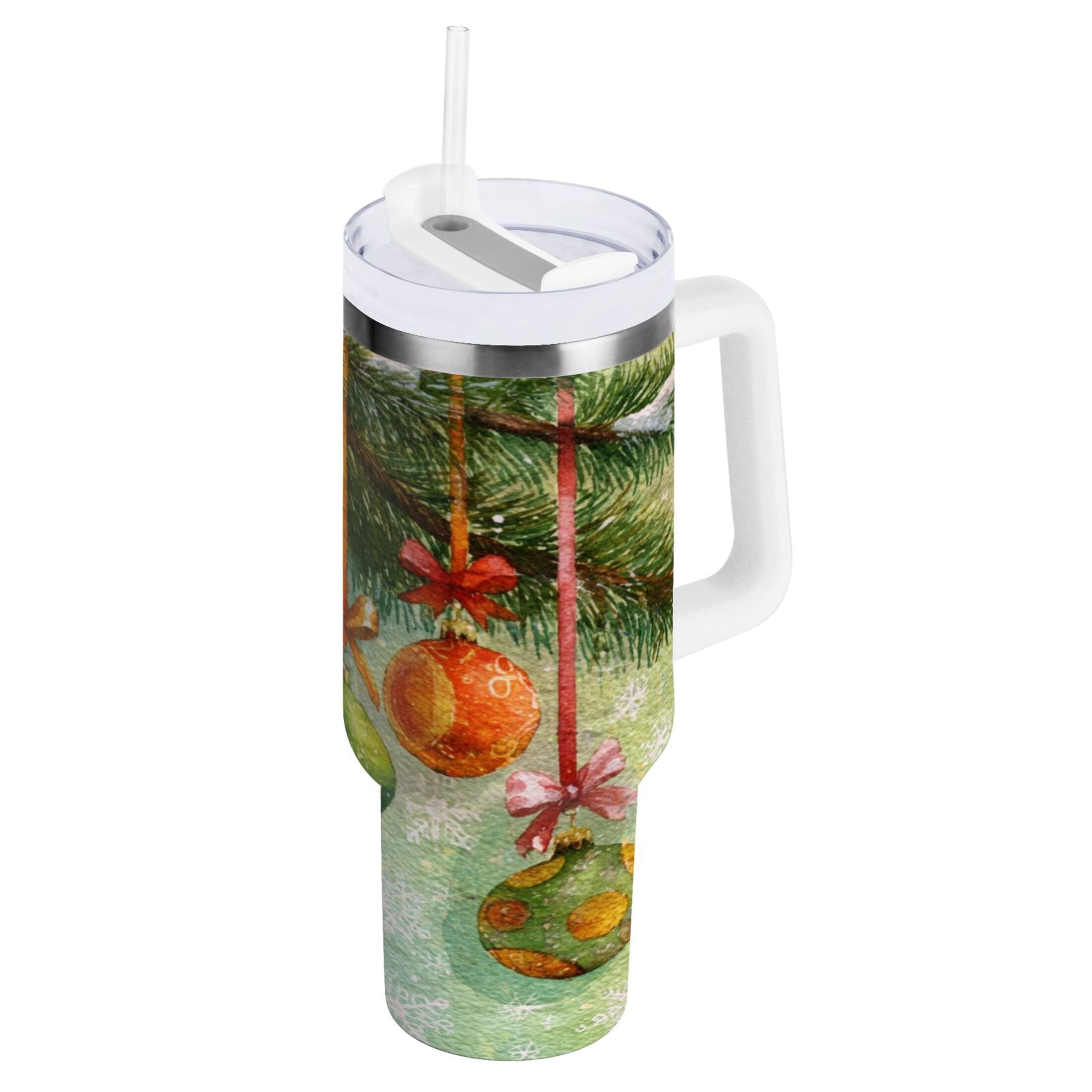 30 oz Insulated Stainless Steel Tumbler Double Wall Stainless Steel Tumbler with 2-Way Drinking Christmas Ornaments Watercolor Painting - Pick 357