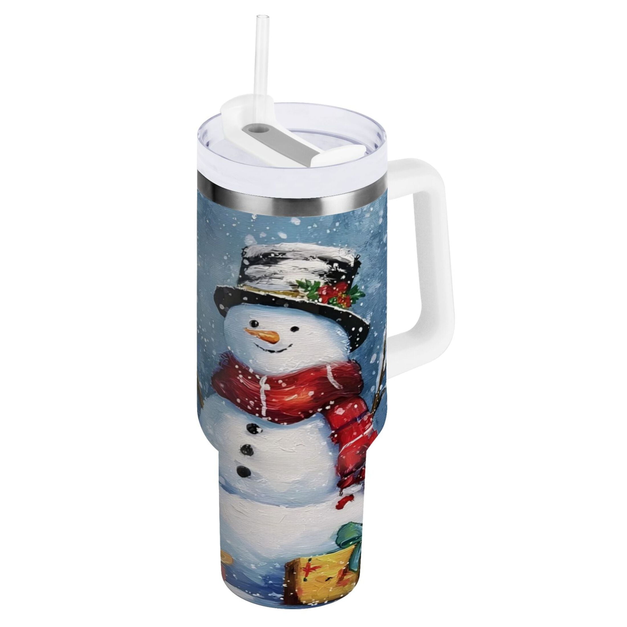 30 oz Insulated Stainless Steel Tumbler Double Wall Stainless Steel Tumbler with 2-Way Drinking Christmas Scene with Snowman - Pick 310