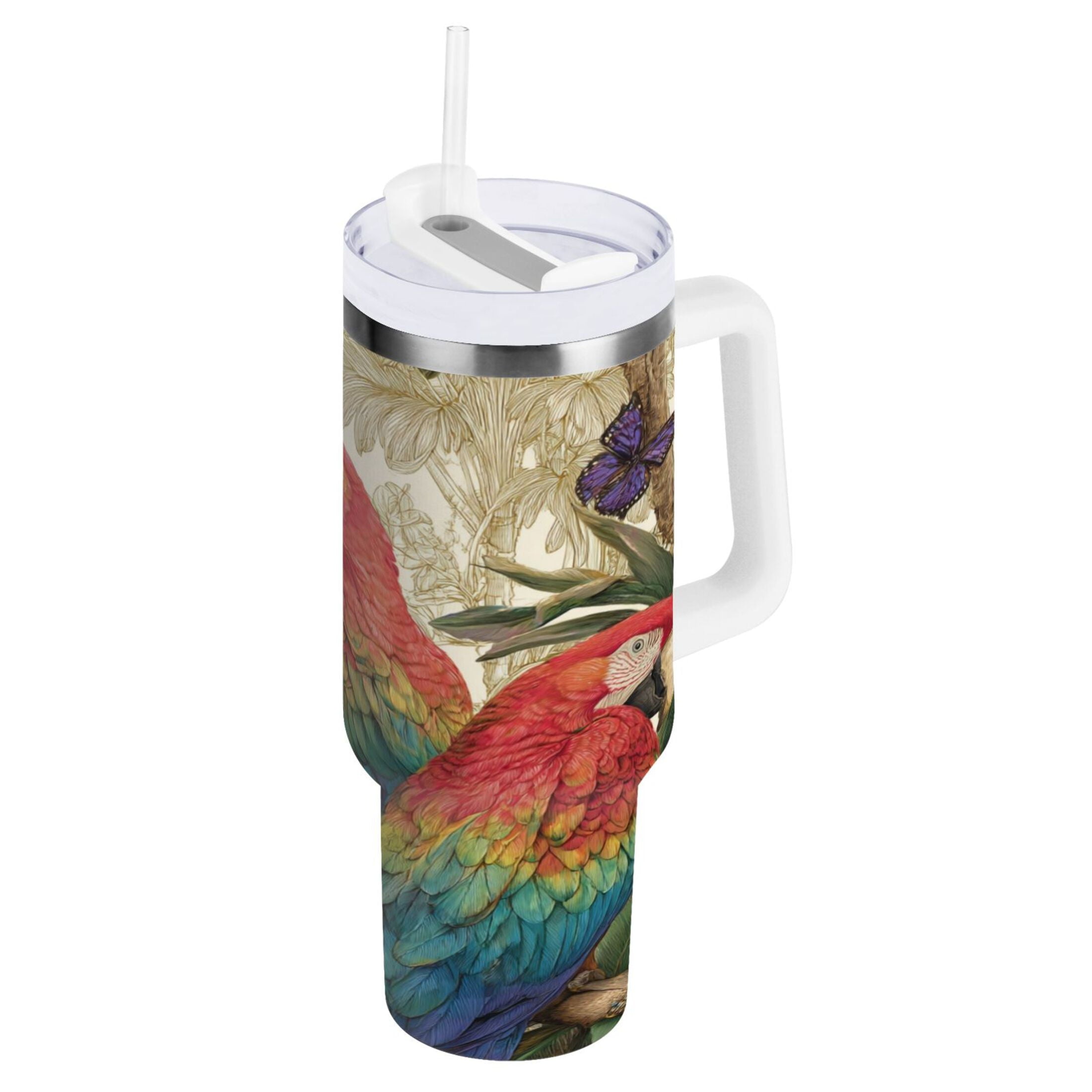 30 oz Insulated Stainless Steel Tumbler Double Wall Stainless Steel Tumbler with 2-Way Drinking Colorful Beautiful Parrots - Pick 300
