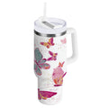 30 oz Insulated Stainless Steel Tumbler Double Wall Stainless Steel Tumbler with 2-Way Drinking Colorful Butterflies - Pick 547