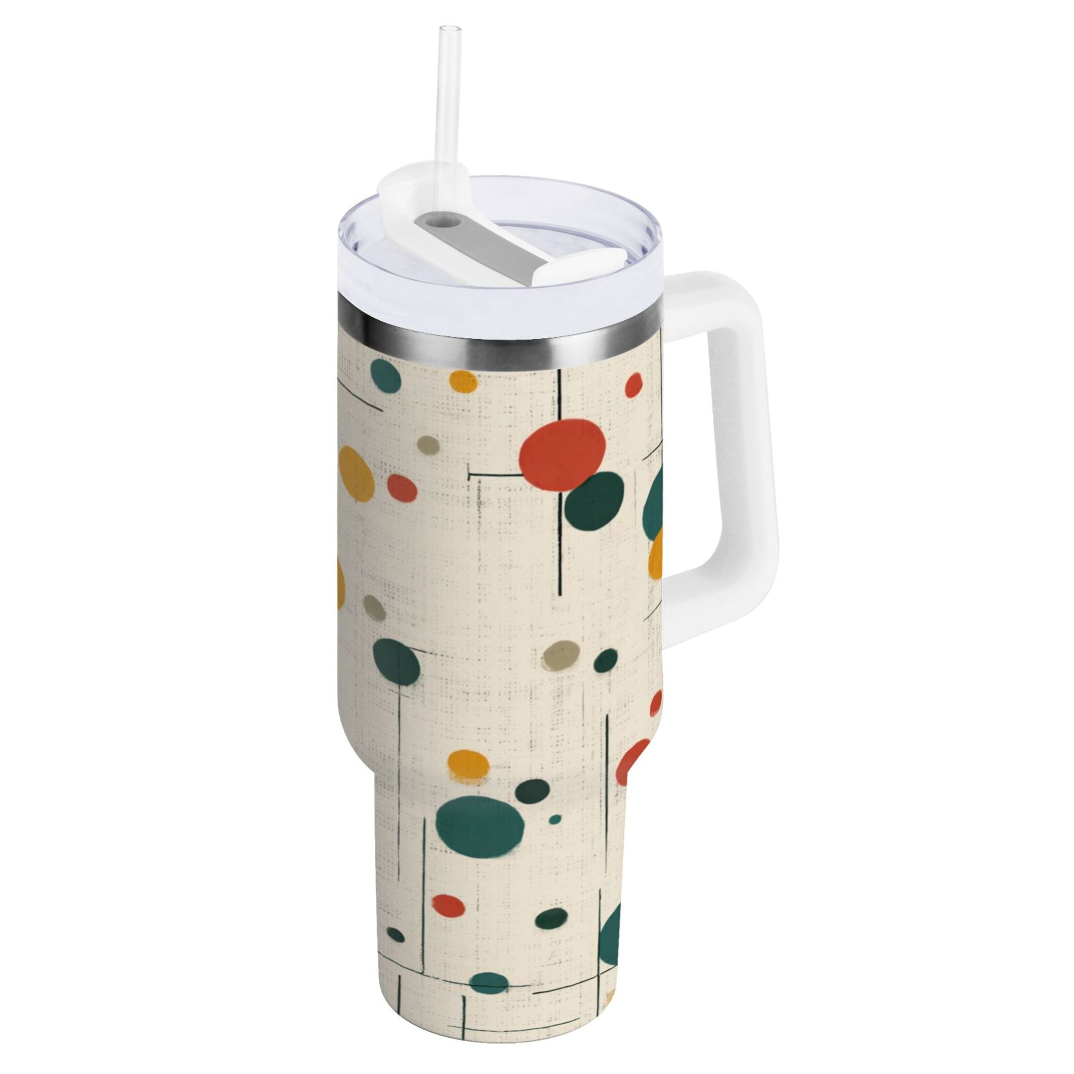 30 oz Insulated Stainless Steel Tumbler Double Wall Stainless Steel Tumbler with 2-Way Drinking Colorful Dots and Lines - Pick 503
