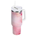 30 oz Insulated Stainless Steel Tumbler Double Wall Stainless Steel Tumbler with 2-Way Drinking Colorful Pastel Floral Pattern - Pick 927