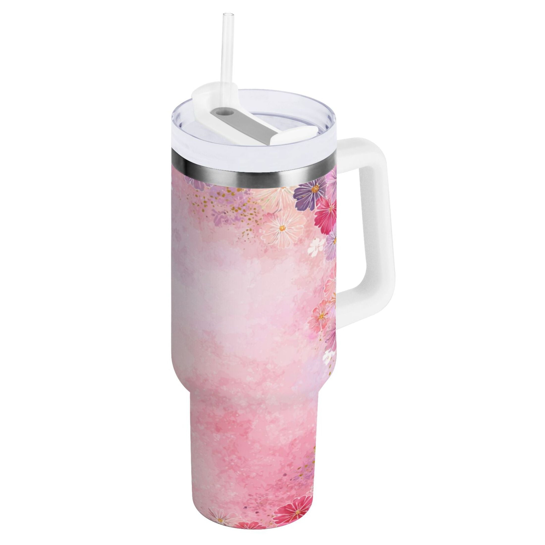 30 oz Insulated Stainless Steel Tumbler Double Wall Stainless Steel Tumbler with 2-Way Drinking Colorful Pastel Floral Pattern - Pick 927