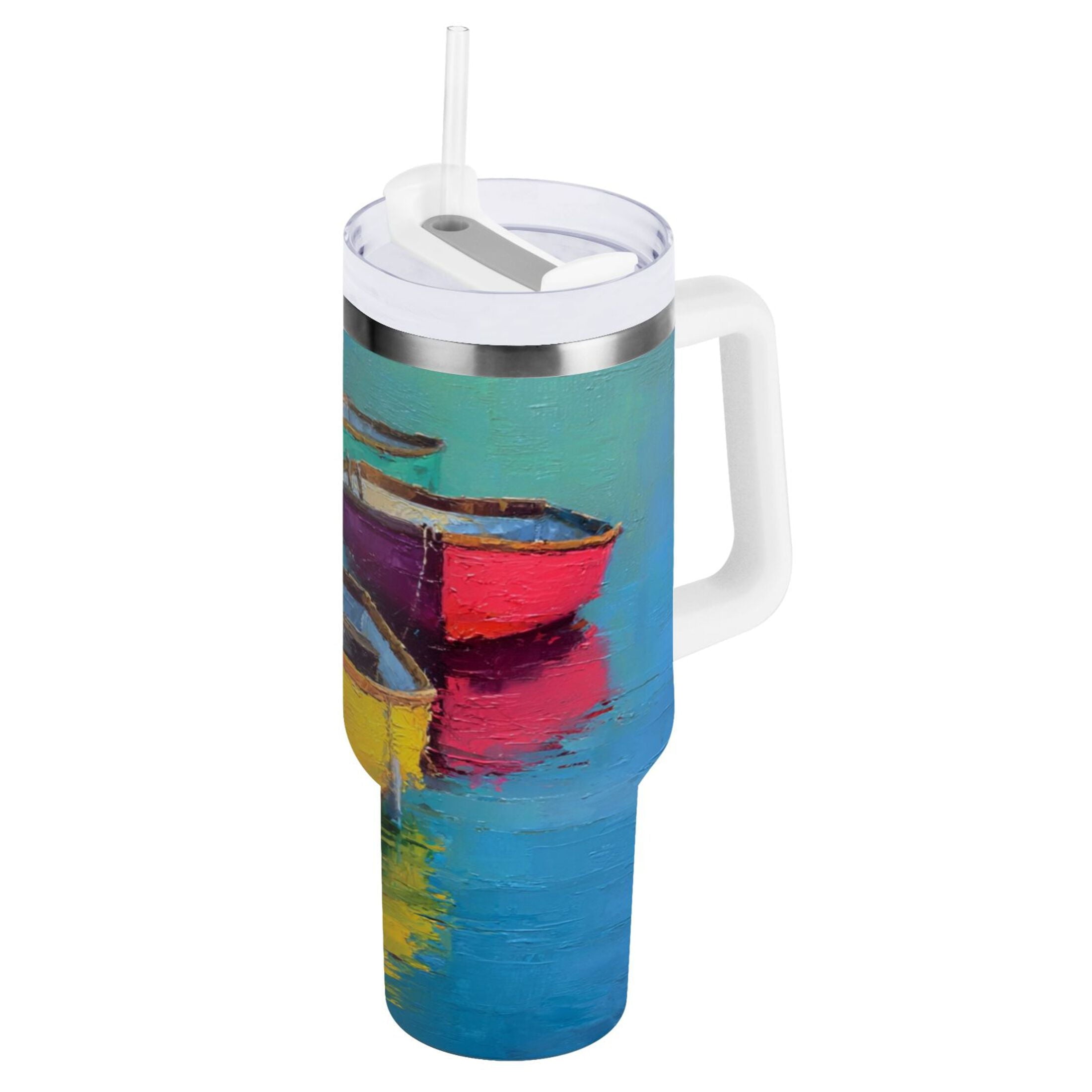 30 oz Insulated Stainless Steel Tumbler Double Wall Stainless Steel Tumbler with 2-Way Drinking Colorful Row Boats - Pick 761