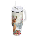 30 oz Insulated Stainless Steel Tumbler Double Wall Stainless Steel Tumbler with 2-Way Drinking Cow Wearing Christmas Hat - Pick 808