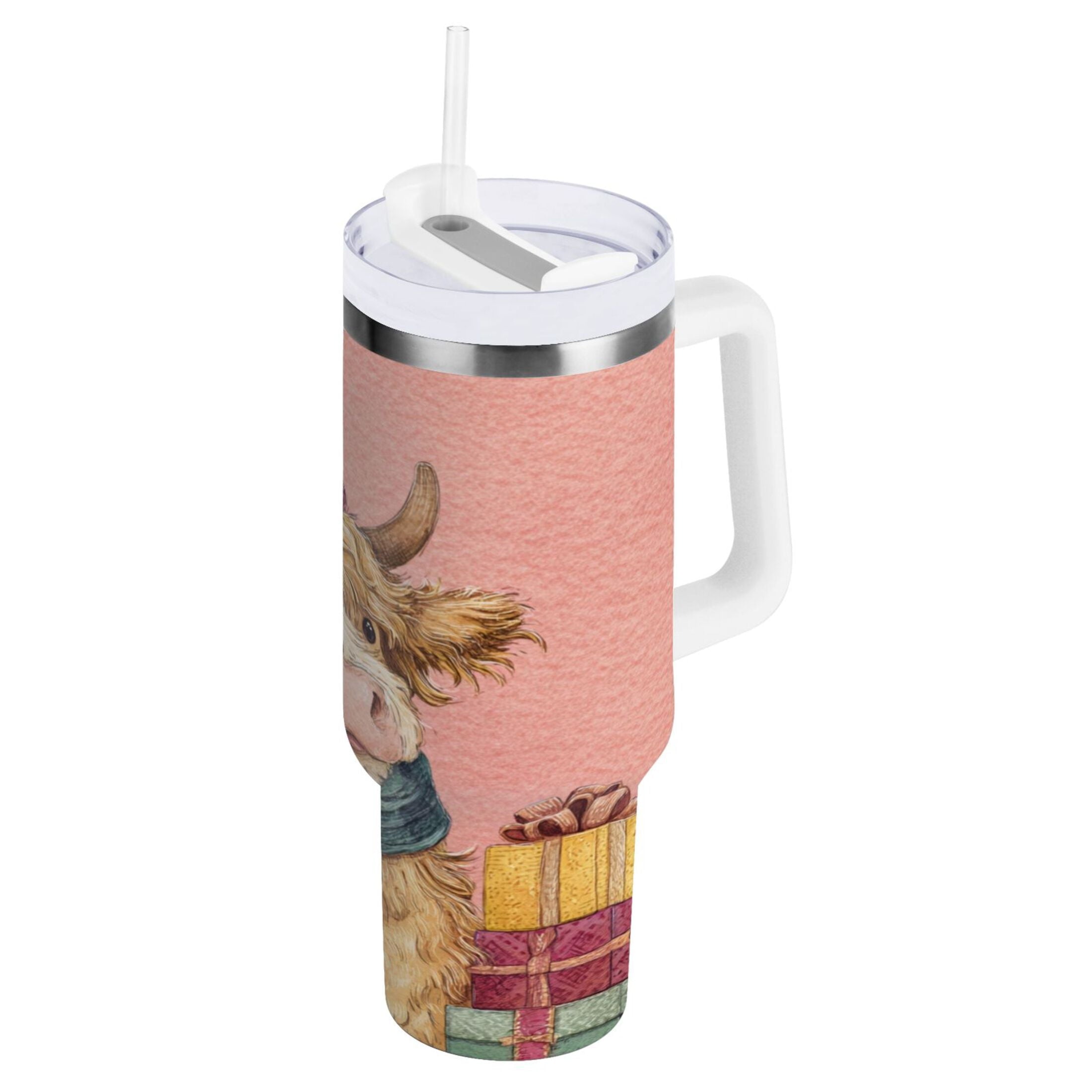 30 oz Insulated Stainless Steel Tumbler Double Wall Stainless Steel Tumbler with 2-Way Drinking Cow Wearing Scarf and Hat - Pick 220