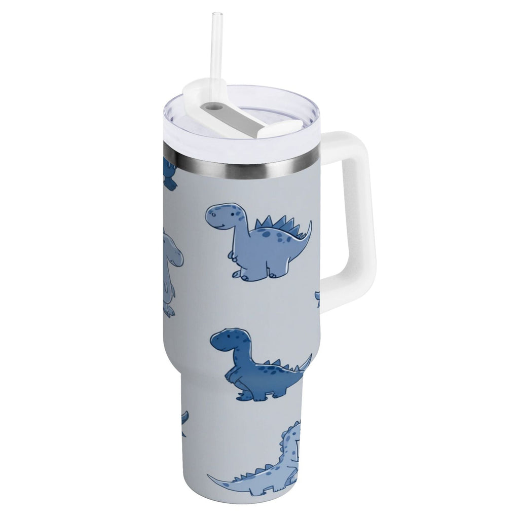 30 oz Insulated Stainless Steel Tumbler Double Wall Stainless Steel Tumbler with 2-Way Drinking Cute Blue Dinosaurs - Pick 295