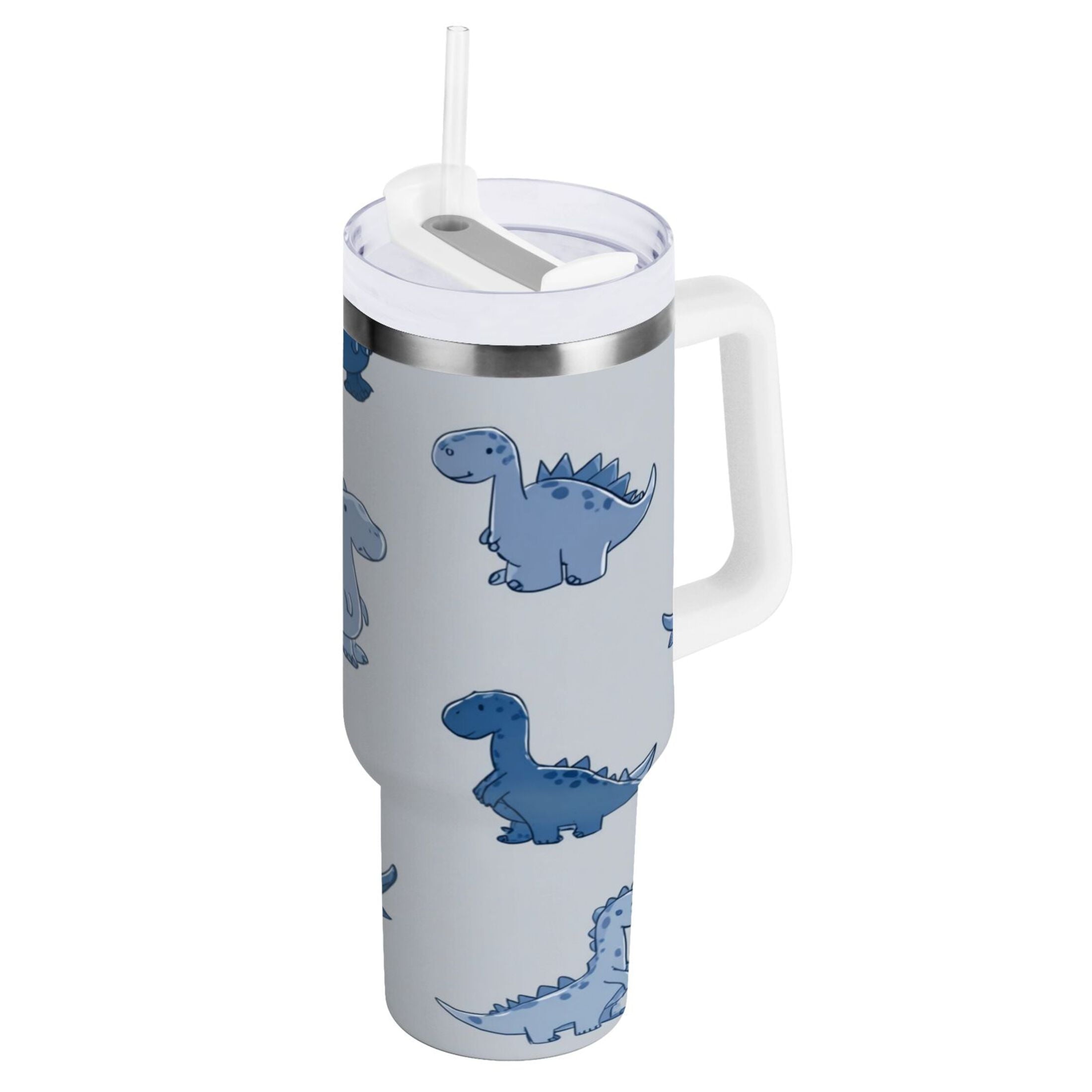 30 oz Insulated Stainless Steel Tumbler Double Wall Stainless Steel Tumbler with 2-Way Drinking Cute Blue Dinosaurs - Pick 295