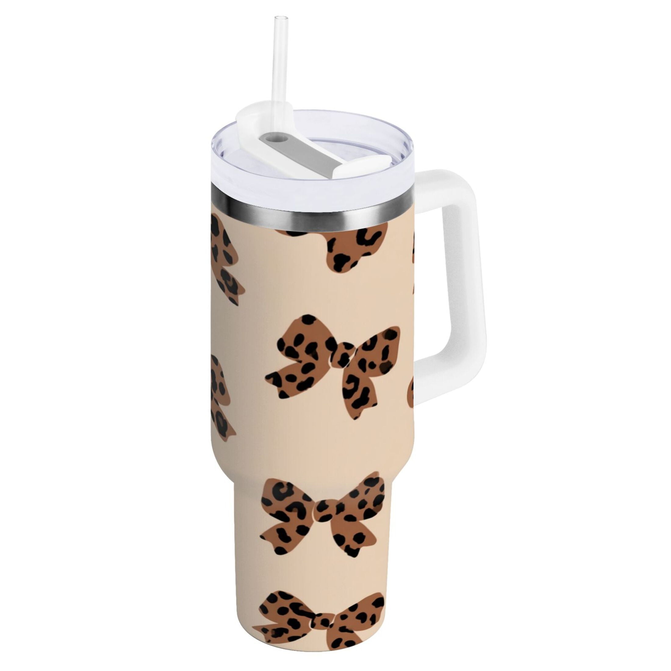 30 oz Insulated Stainless Steel Tumbler Double Wall Stainless Steel Tumbler with 2-Way Drinking Cute Brown Bow - Pick 387