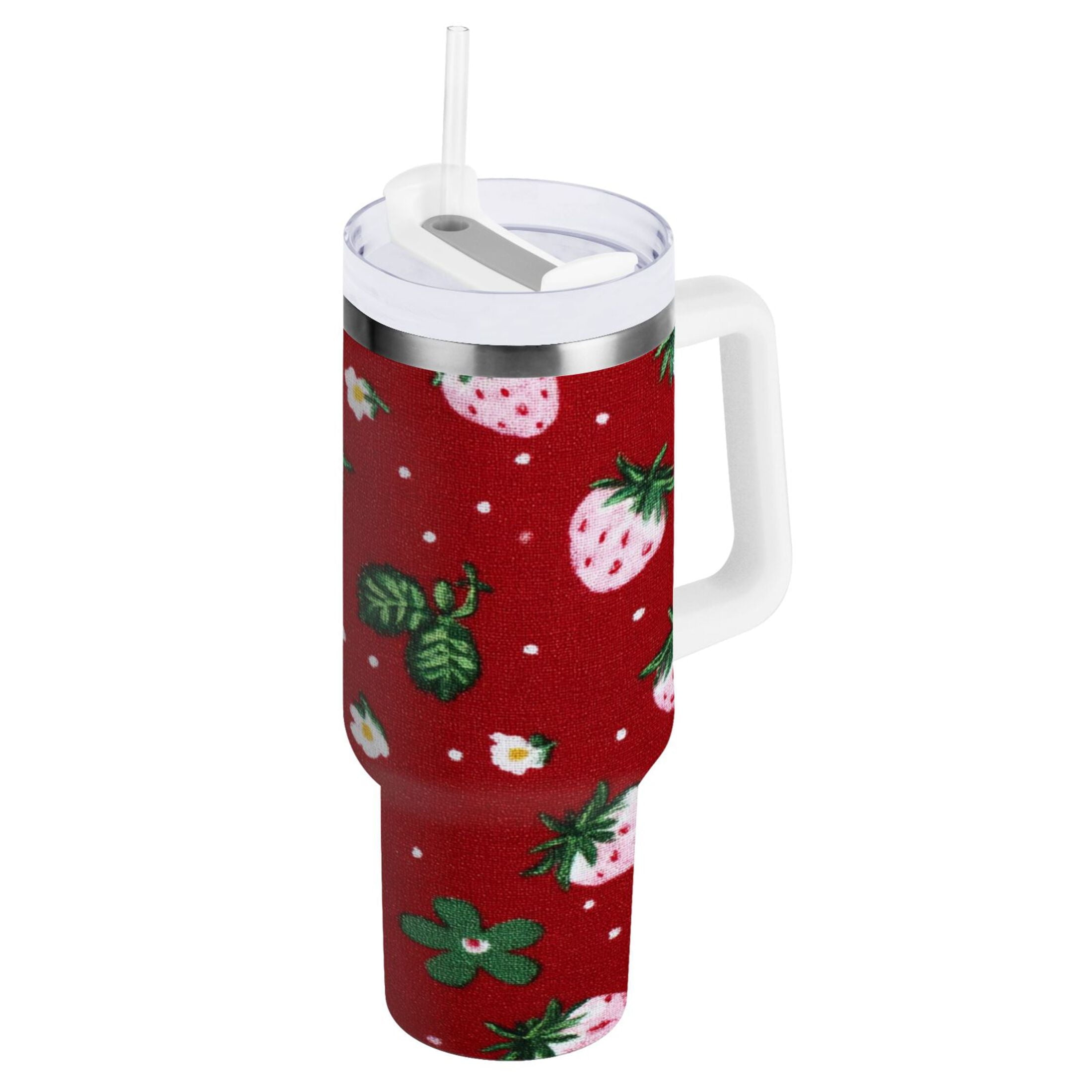 30 oz Insulated Stainless Steel Tumbler Double Wall Stainless Steel Tumbler with 2-Way Drinking Cute Pink Strawberry Pattern - Pick 510