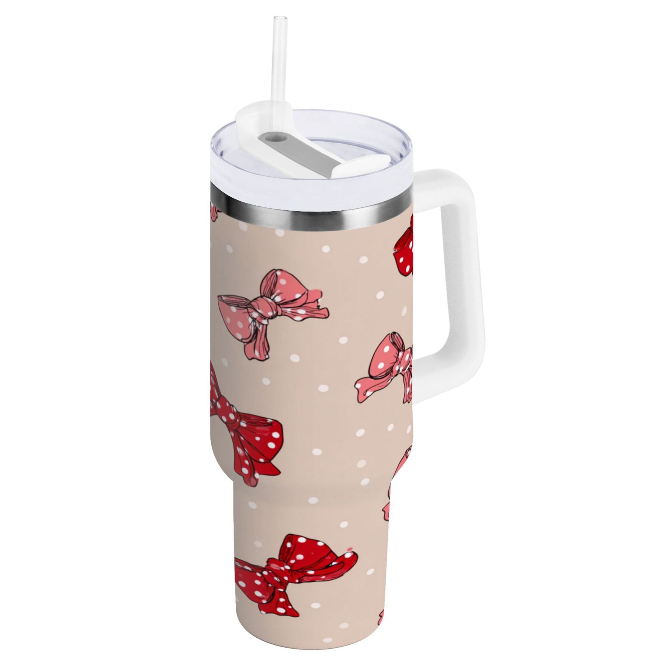 30 oz Insulated Stainless Steel Tumbler Double Wall Stainless Steel Tumbler with 2-Way Drinking Cute Red Bows Pattern - Pick 205