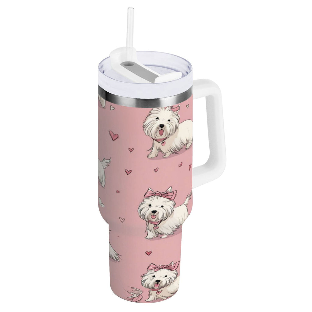 30 oz Insulated Stainless Steel Tumbler Double Wall Stainless Steel Tumbler with 2-Way Drinking Dogs Wearing Bows - Pick 625
