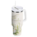 30 oz Insulated Stainless Steel Tumbler Double Wall Stainless Steel Tumbler with 2-Way Drinking Dragonflies with White Daisies - Pick 586