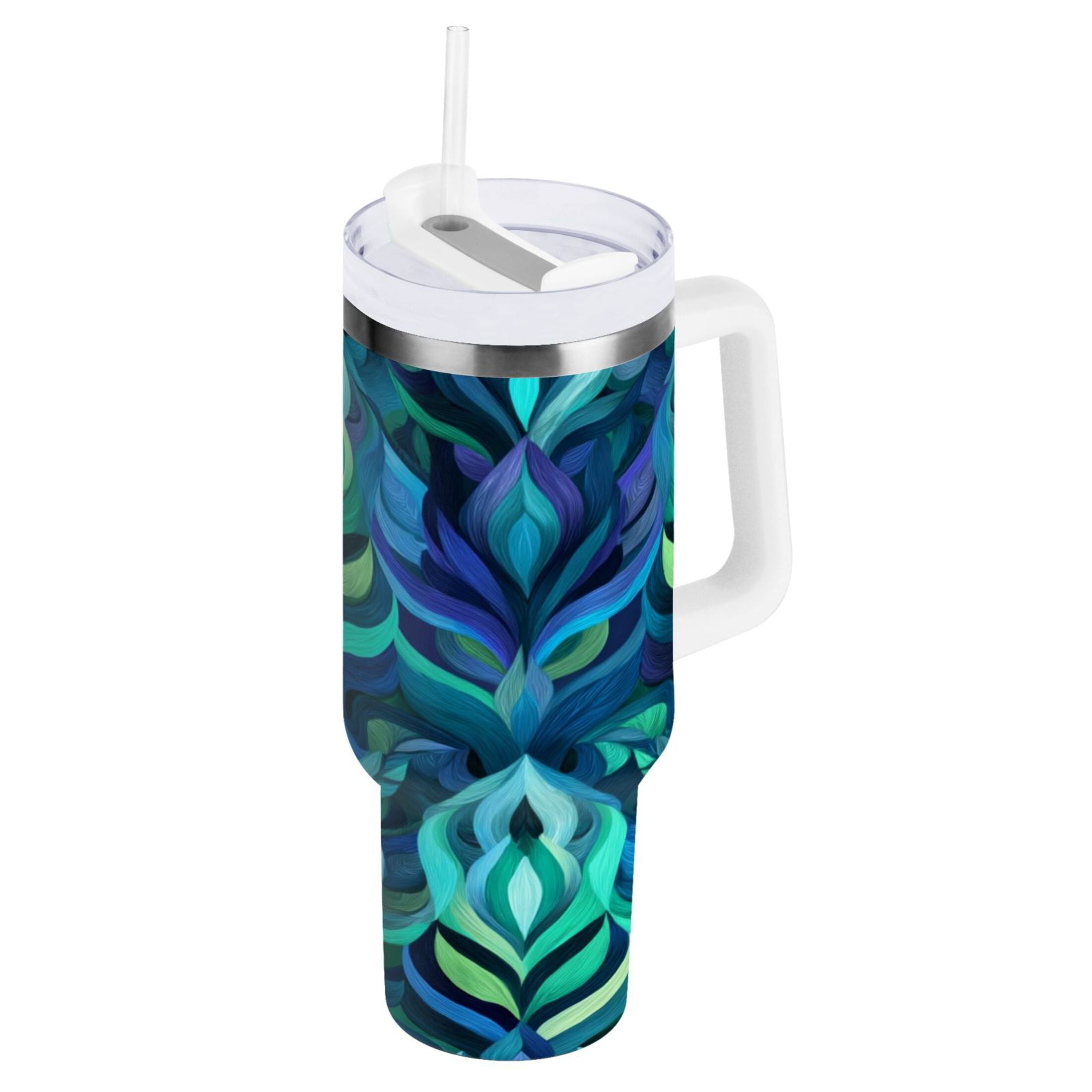 40 oz Insulated Stainless Steel Tumbler Double Wall Stainless Steel Tumbler with 2-Way Drinking Elegant Blue Abstract Shapes - Pick 410
