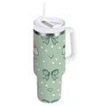 30 oz Insulated Stainless Steel Tumbler Double Wall Stainless Steel Tumbler with 2-Way Drinking Green and Mint Bows - Pick 133