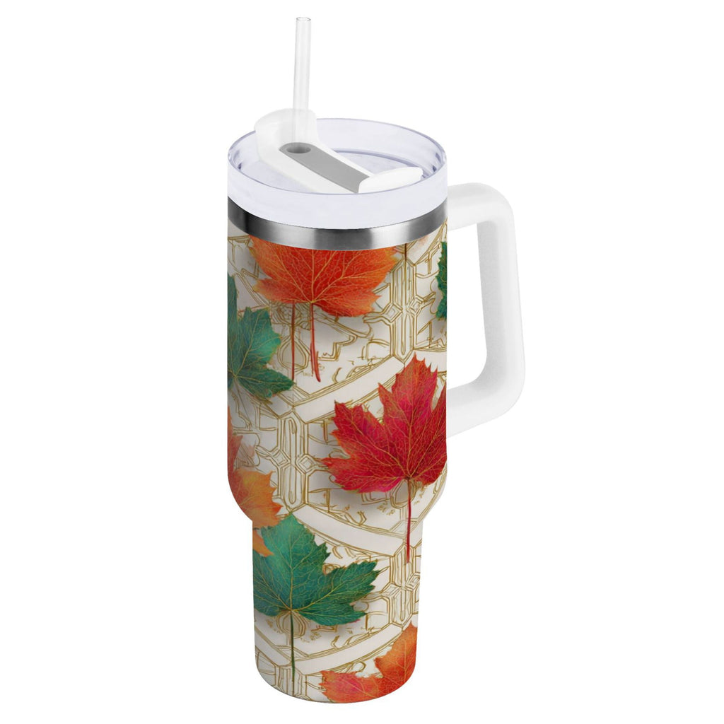 30 oz Insulated Stainless Steel Tumbler Double Wall Stainless Steel Tumbler with 2-Way Drinking Green and Red Maple Leaves - Pick 120