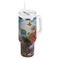 30 oz Insulated Stainless Steel Tumbler Double Wall Stainless Steel Tumbler with 2-Way Drinking Hummingbirds and Flowers - Pick 615