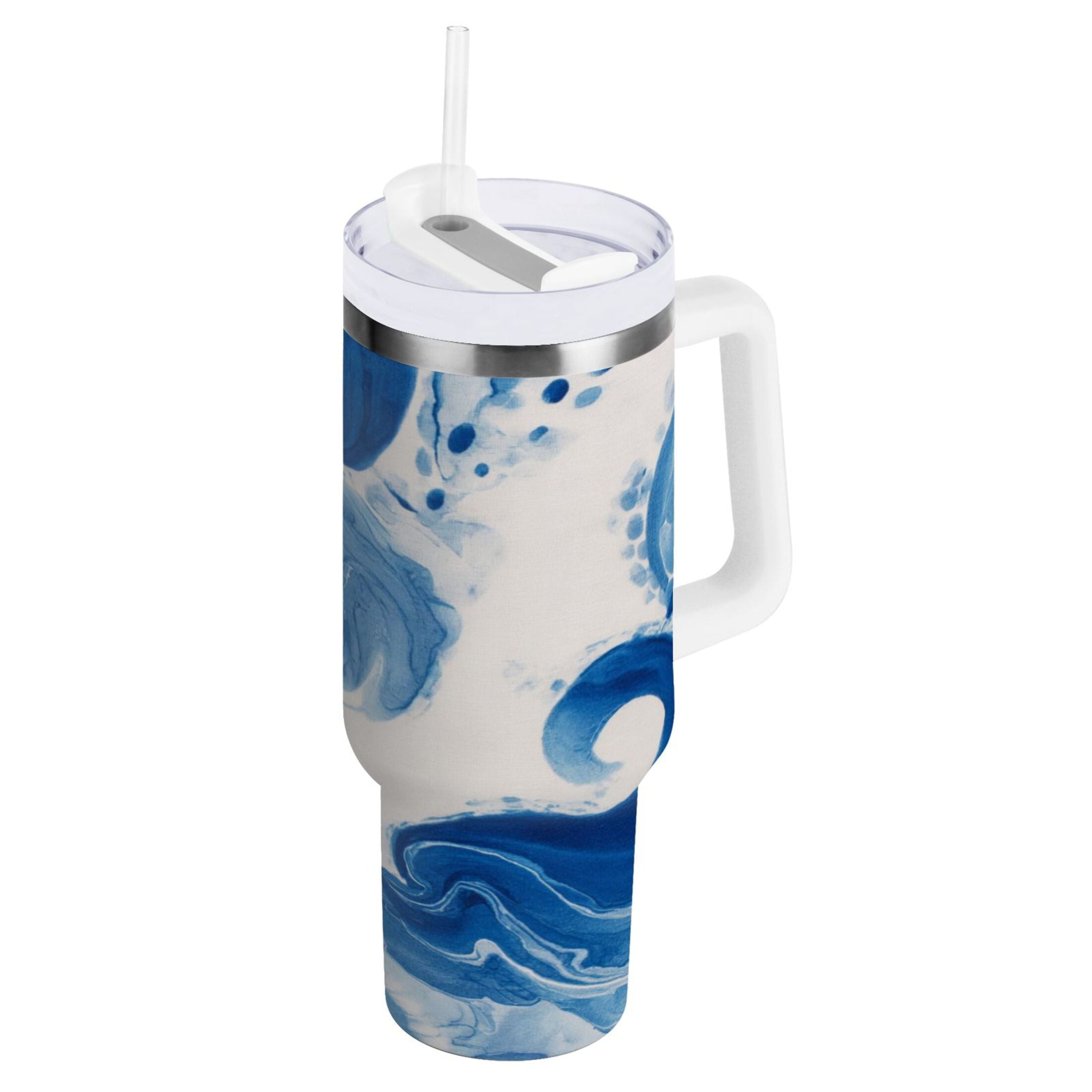 40 oz Insulated Stainless Steel Tumbler Double Wall Stainless Steel Tumbler with 2-Way Drinking Indigo Blue Tie-dye Pattern - Pick 265