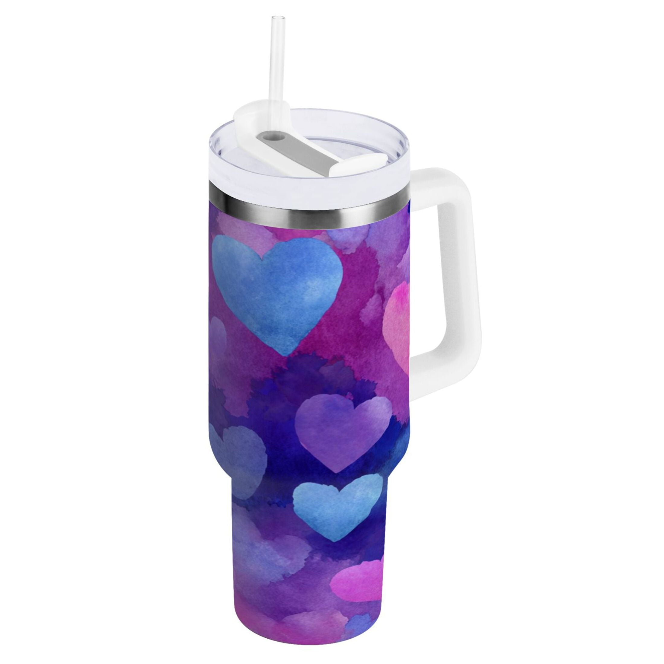 30 oz Insulated Stainless Steel Tumbler Double Wall Stainless Steel Tumbler with 2-Way Drinking Indigo and Violet Hearts - Pick 215