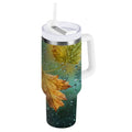 30 oz Insulated Stainless Steel Tumbler Double Wall Stainless Steel Tumbler with 2-Way Drinking Leaves with Water Droplets - Pick 915
