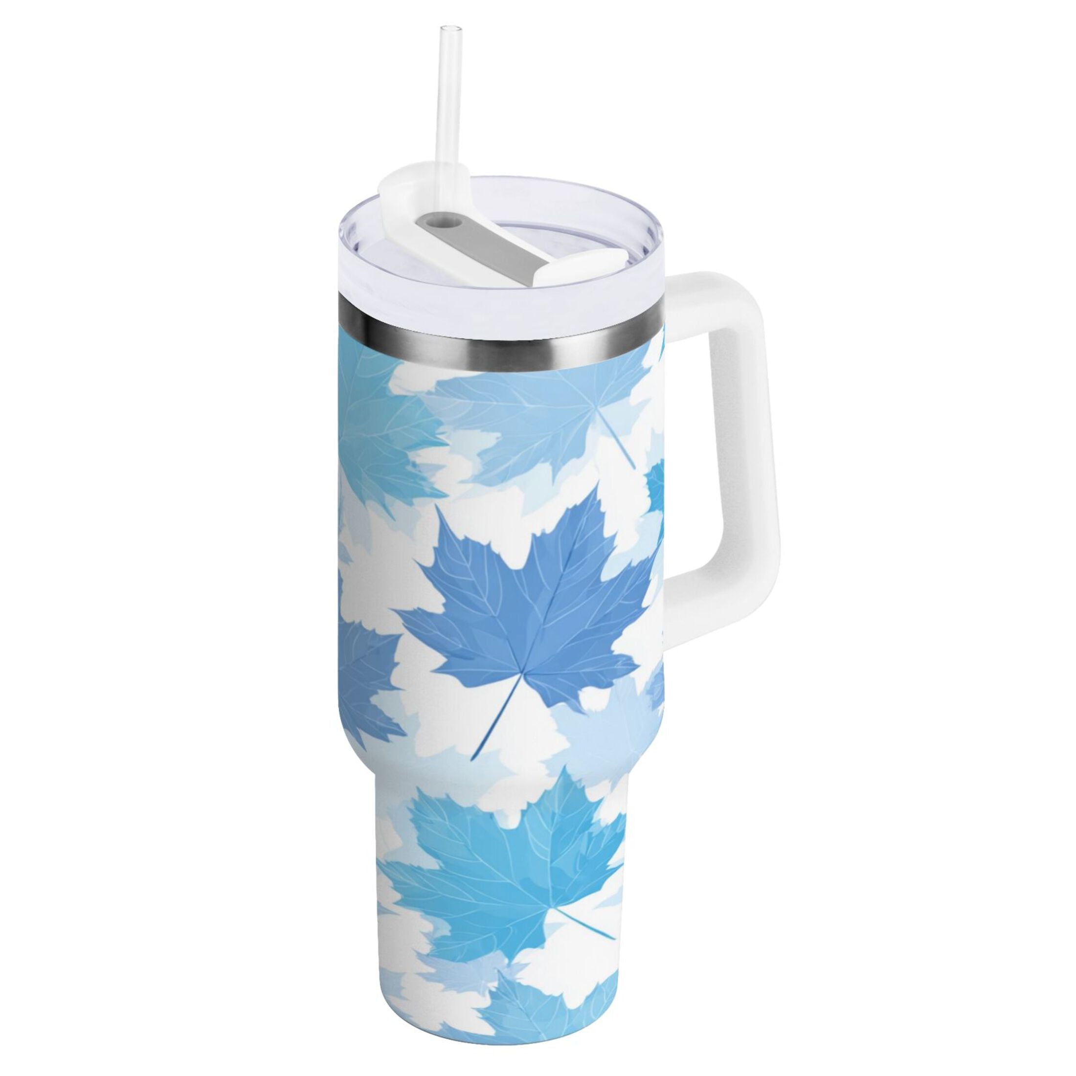 30 oz Insulated Stainless Steel Tumbler Double Wall Stainless Steel Tumbler with 2-Way Drinking Light Blue Maple Leaves - Pick 330