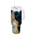 30 oz Insulated Stainless Steel Tumbler Double Wall Stainless Steel Tumbler with 2-Way Drinking Orange Cat with Blue Eyes - Pick 547