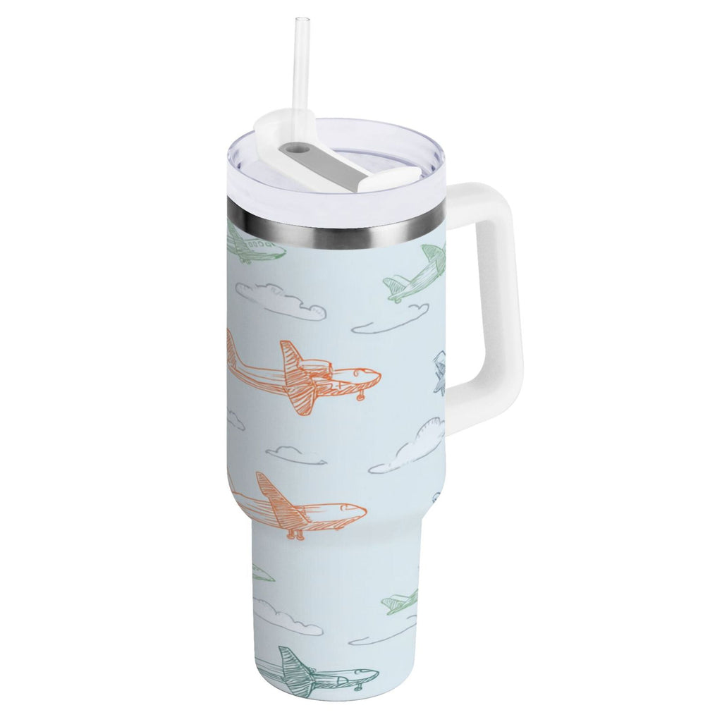 30 oz Insulated Stainless Steel Tumbler Double Wall Stainless Steel Tumbler with 2-Way Drinking Pastel Doodle Airplanes - Pick 332