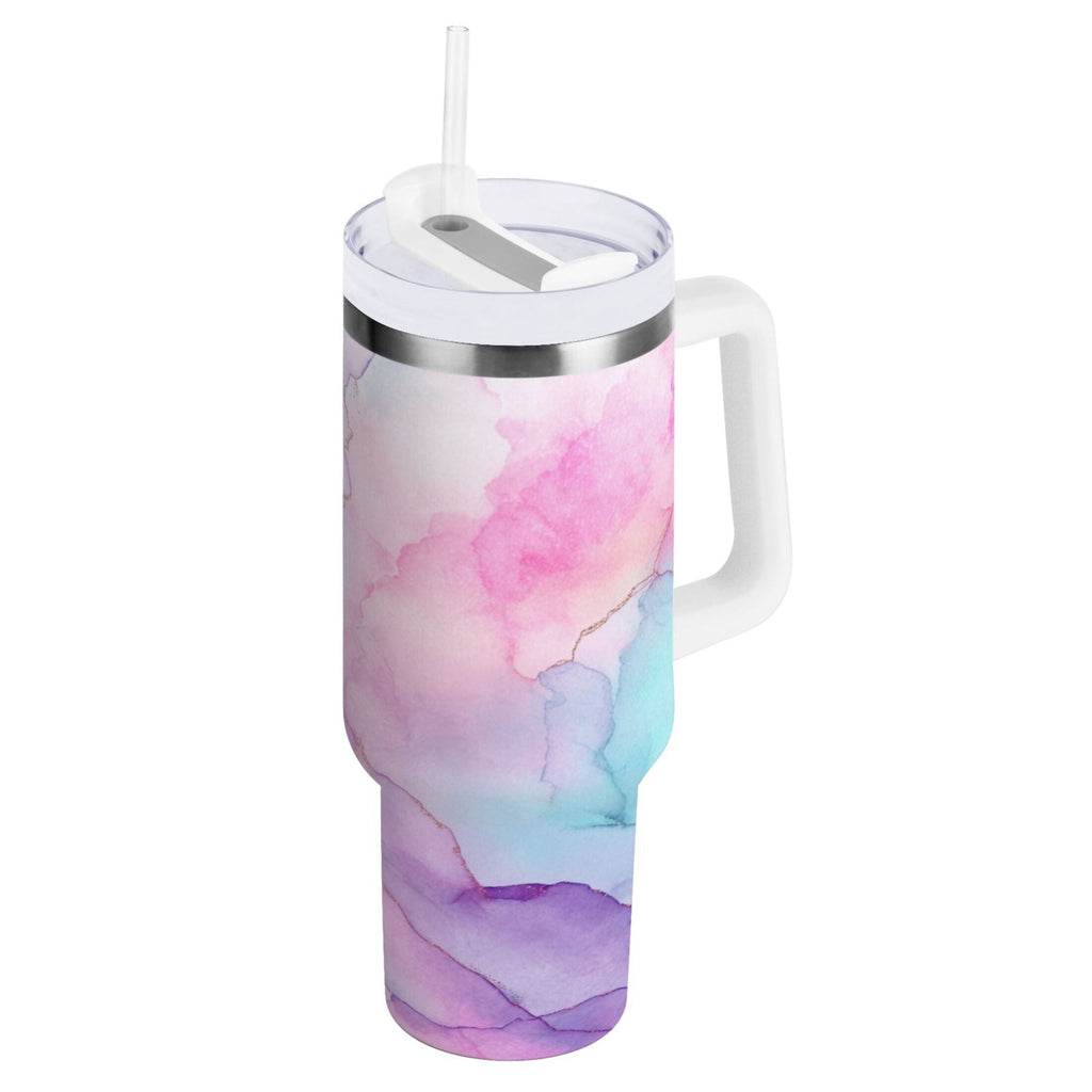 30 oz Insulated Stainless Steel Tumbler Double Wall Stainless Steel Tumbler with 2-Way Drinking Pastel Pink Marble Texture - Pick 761