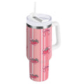 30 oz Insulated Stainless Steel Tumbler Double Wall Stainless Steel Tumbler with 2-Way Drinking Pink Bows and Strawberries - Pick 281