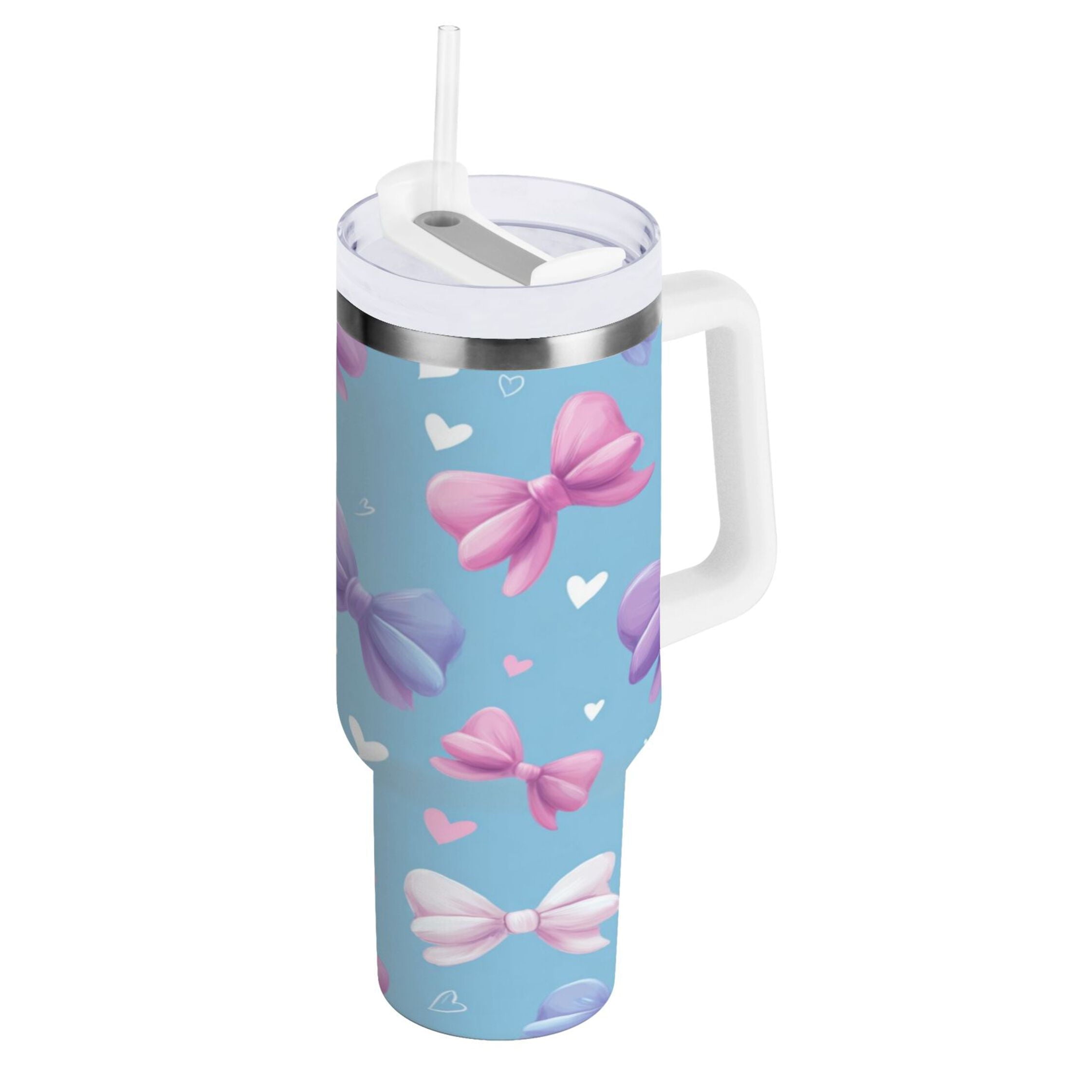 30 oz Insulated Stainless Steel Tumbler Double Wall Stainless Steel Tumbler with 2-Way Drinking Pink and Purple Bows - Pick 357