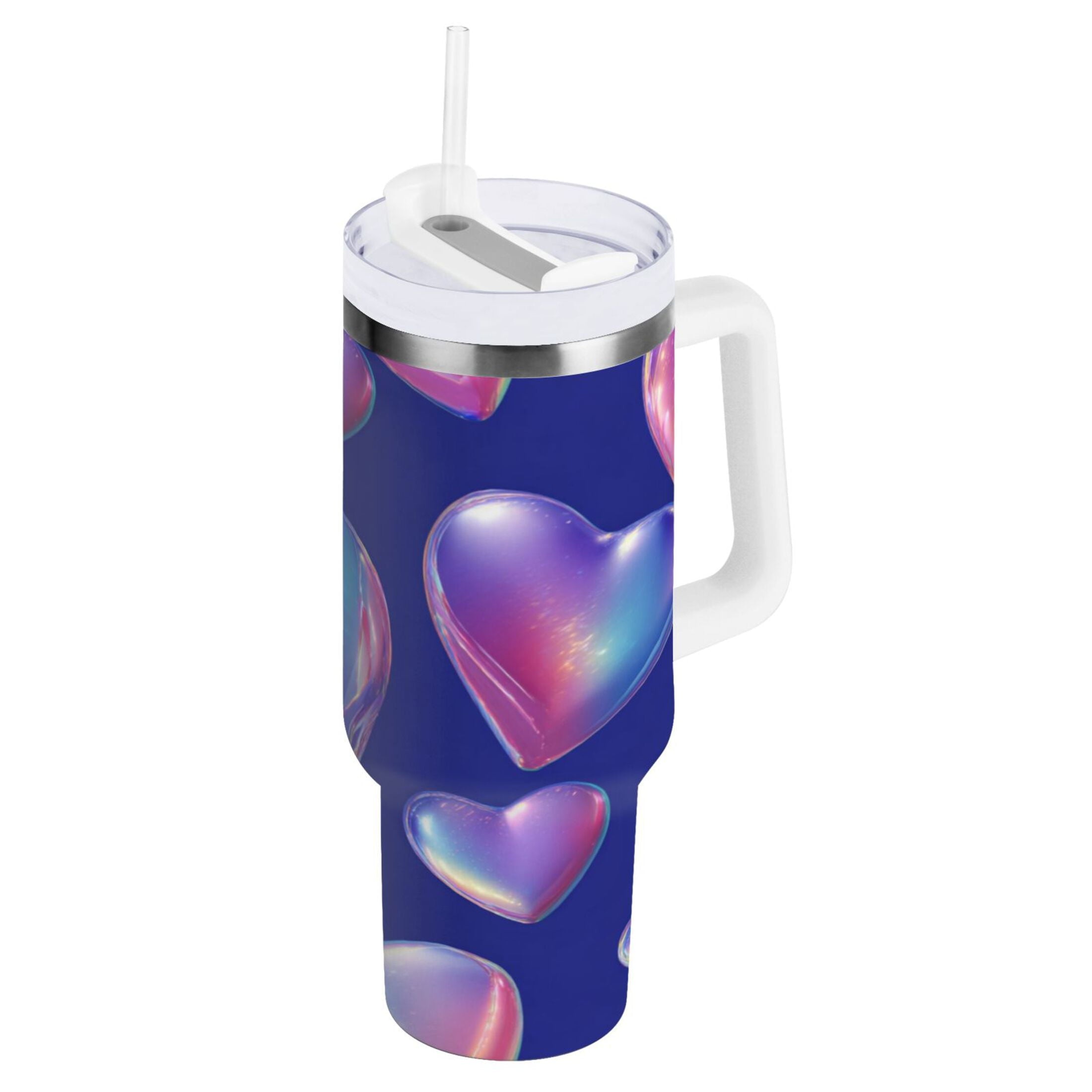 30 oz Insulated Stainless Steel Tumbler Double Wall Stainless Steel Tumbler with 2-Way Drinking Pink-purple Hearts - Pick 853