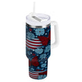 30 oz Insulated Stainless Steel Tumbler Double Wall Stainless Steel Tumbler with 2-Way Drinking Red Butterflies and Flags - Pick 334
