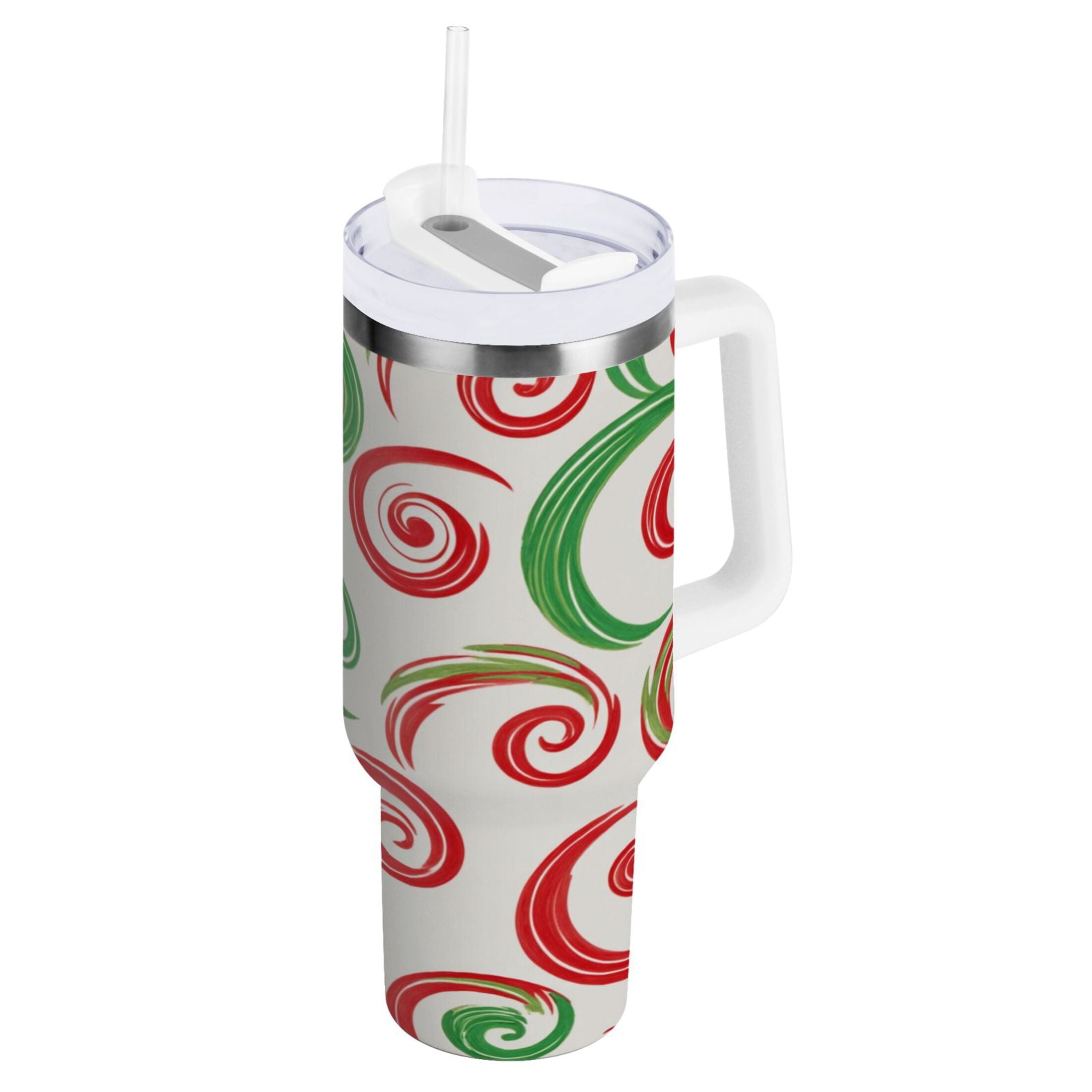 40 oz Insulated Stainless Steel Tumbler Double Wall Stainless Steel Tumbler with 2-Way Drinking Red and Green Swirls - Pick 387