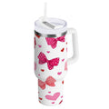 30 oz Insulated Stainless Steel Tumbler Double Wall Stainless Steel Tumbler with 2-Way Drinking Red and Pink Bows - Pick 234