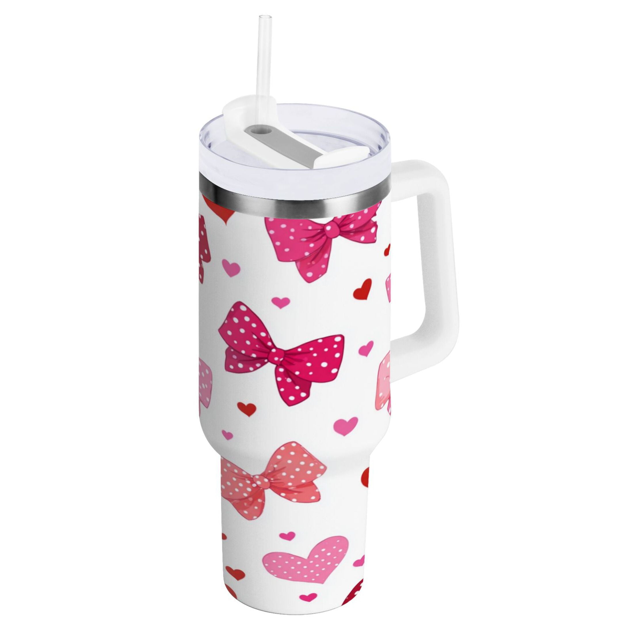 30 oz Insulated Stainless Steel Tumbler Double Wall Stainless Steel Tumbler with 2-Way Drinking Red and Pink Bows - Pick 234