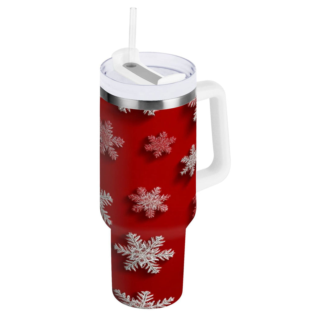 30 oz Insulated Stainless Steel Tumbler Double Wall Stainless Steel Tumbler with 2-Way Drinking Red and White Snowflakes - Pick 918