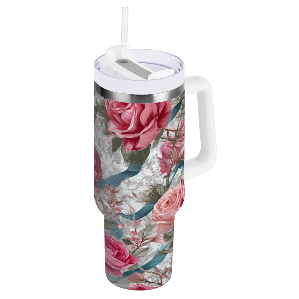 30 oz Insulated Stainless Steel Tumbler Double Wall Stainless Steel Tumbler with 2-Way Drinking Roses and Ribbons - Pick 565
