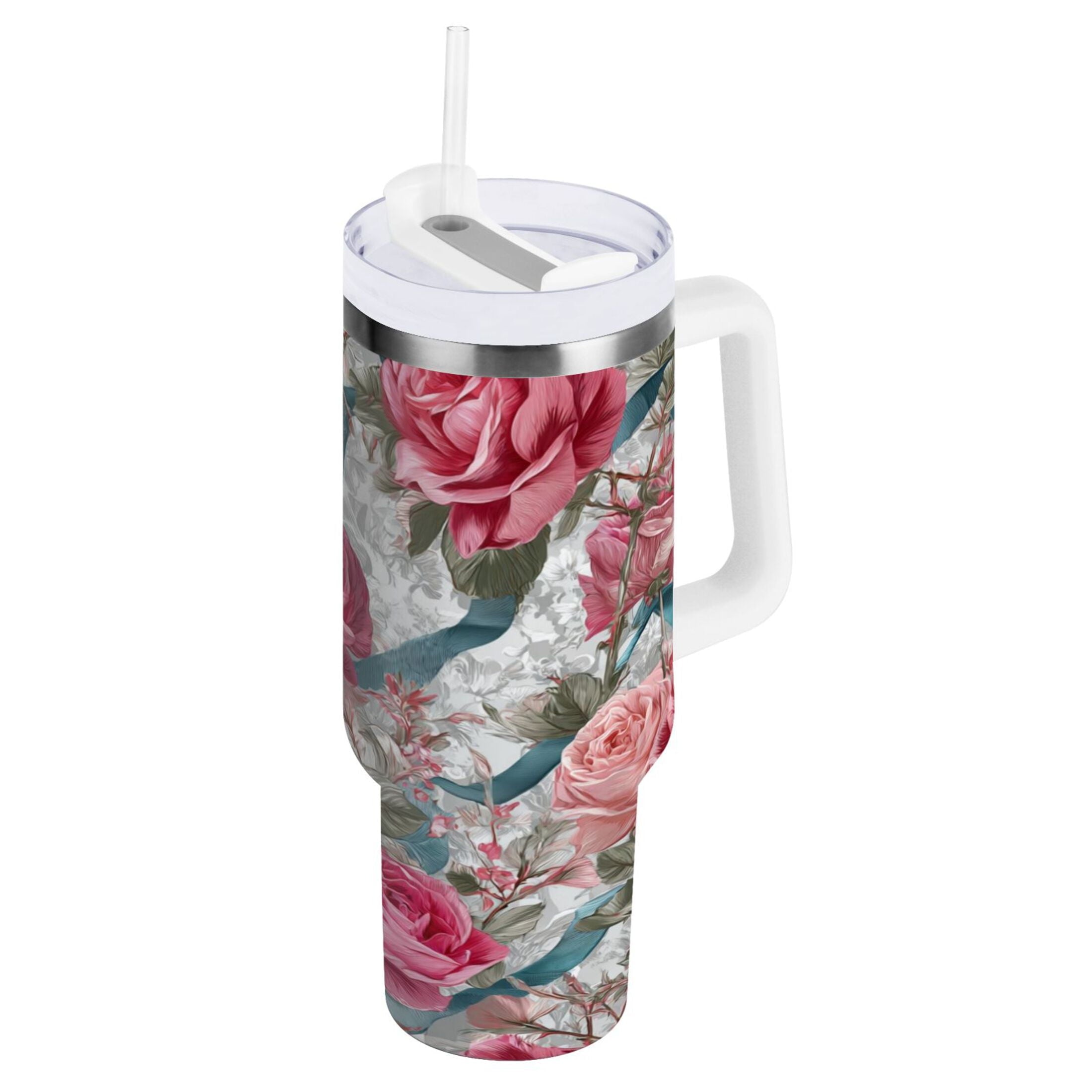 30 oz Insulated Stainless Steel Tumbler Double Wall Stainless Steel Tumbler with 2-Way Drinking Roses and Ribbons - Pick 565